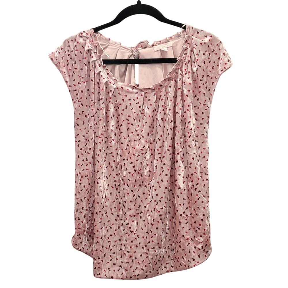 LC Lauren Conrad Womens Pink Velvet Floral Blouse Feminine Cottage Floral Size M